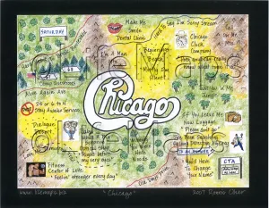 Music LifeMap in the iconic shape of the Chicago rock band logo